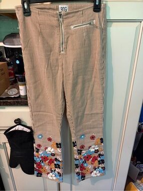 BDG Tan and White Striped High-Waist  Pants